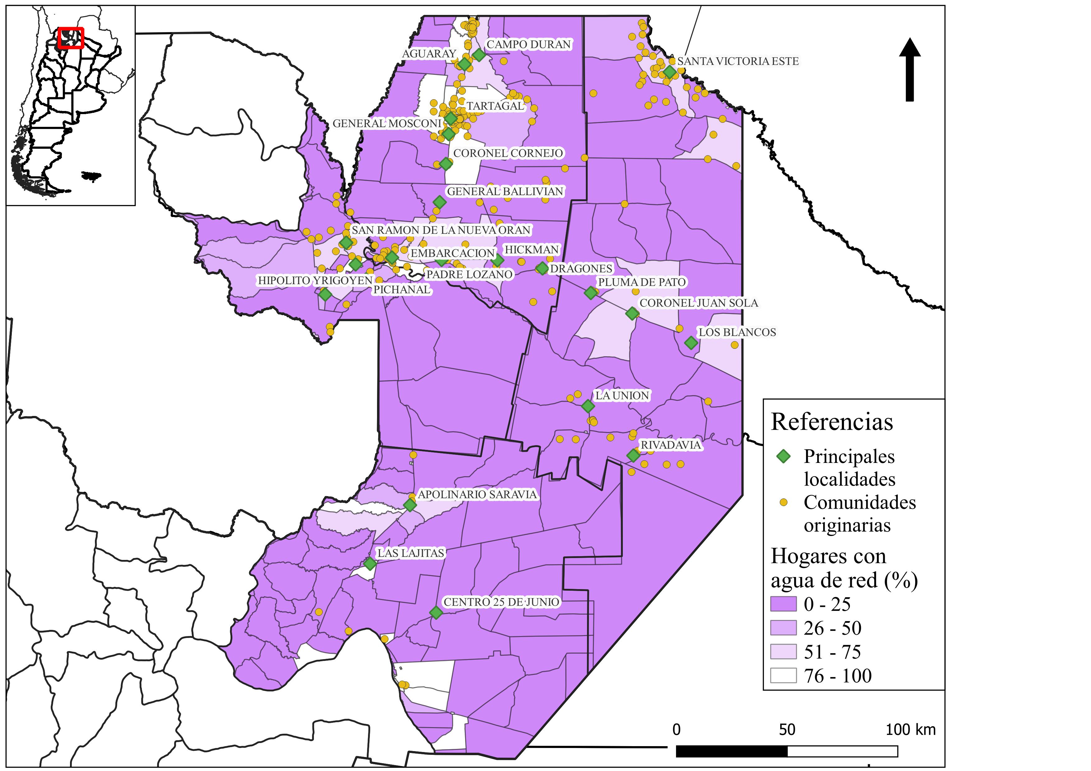 Hogares con cobertura de
agua potable por red pública según radio censal (2010)