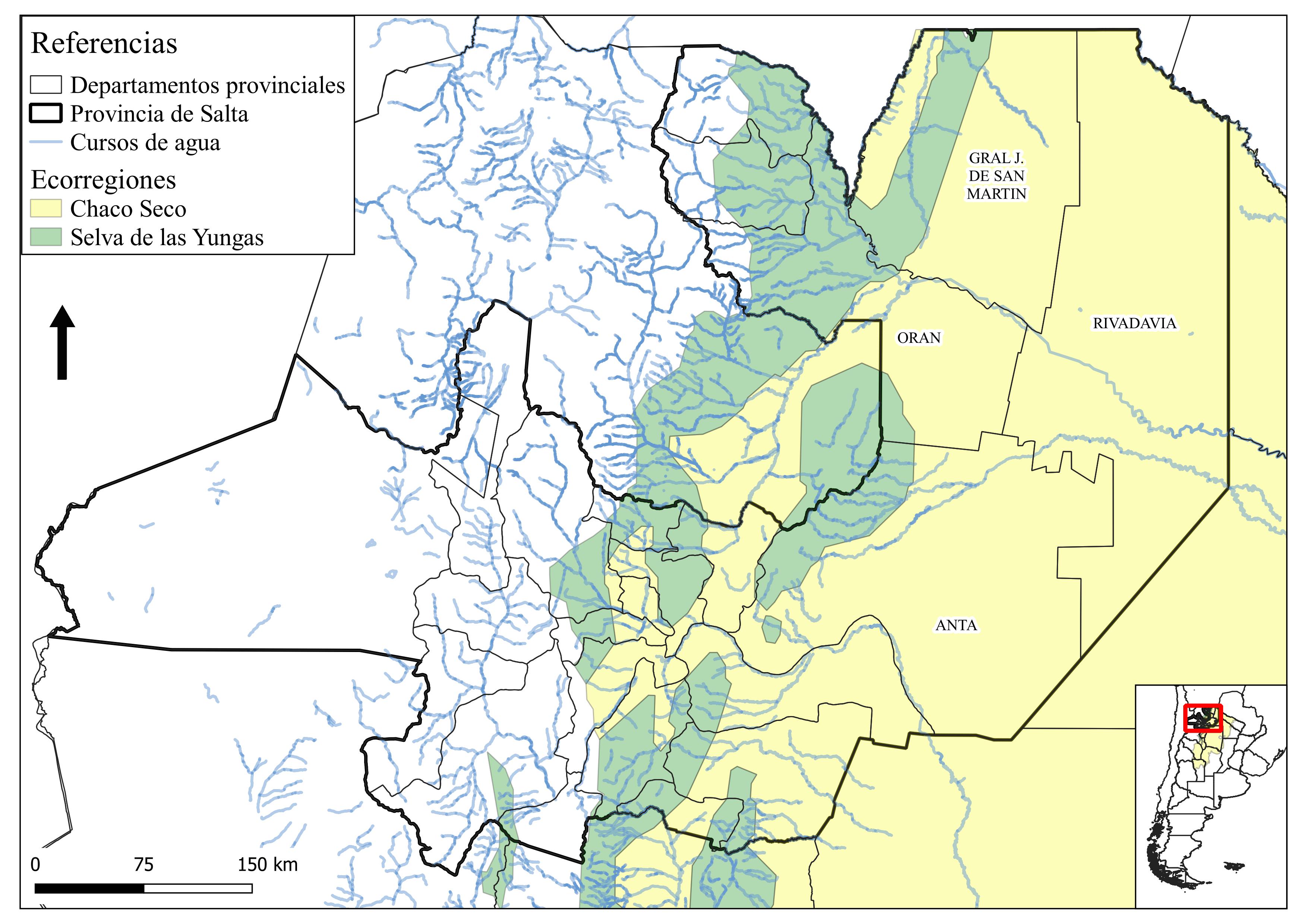 Área de estudio: el Chaco
salteño y sus principales cursos de agua