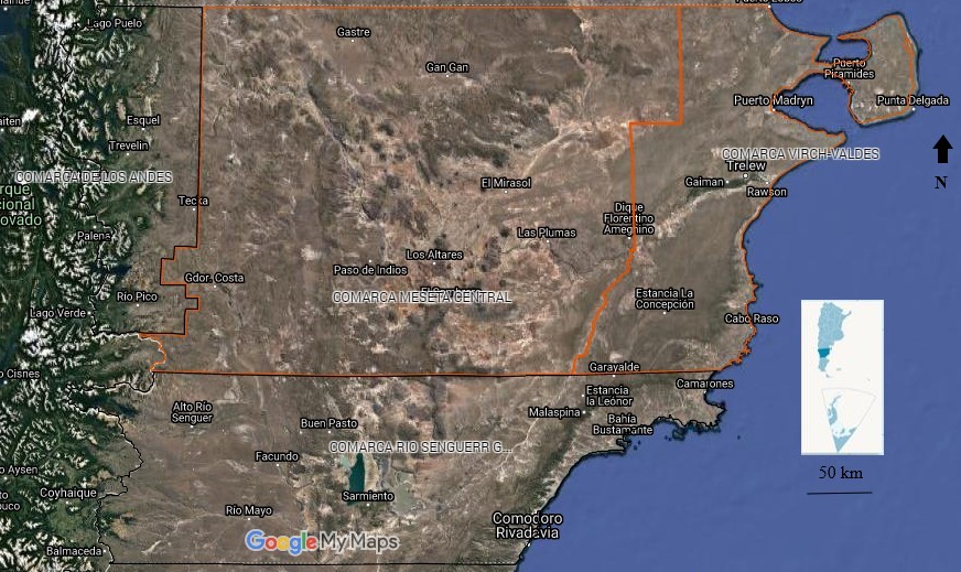 Ubicación área de estudio, Chubut.