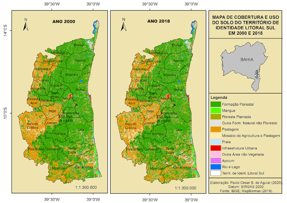 Cobertura e uso do solo do território de identidade Litoral Sul da Bahia, anos 2000 e 2018