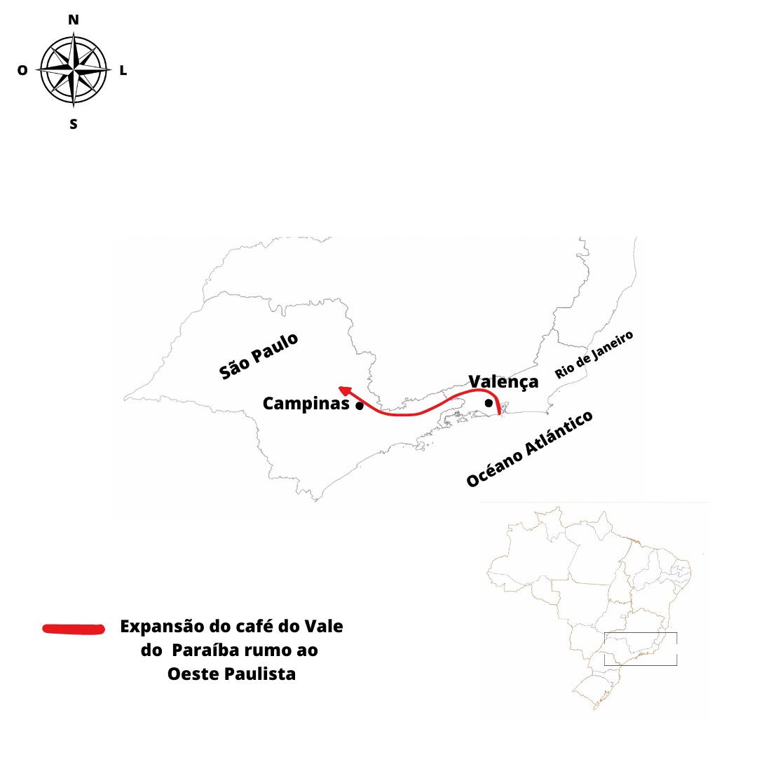 Área de
expansão do café do Vale do Paraíba para o Oeste Paulista