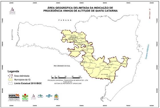 Área geográfica
delimitada da Indicação de Procedência Vinhos de Altitude de Santa Catarina