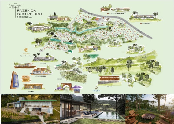 Desenho e imagens
ilustrativas do projeto de residencial rural na Fazenda Bom Retiro / Vinícola Thera
em Bom Retiro (SC)