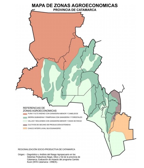 Mapa de zonas agroecon&oacute;micas de la provincia de Catamarca