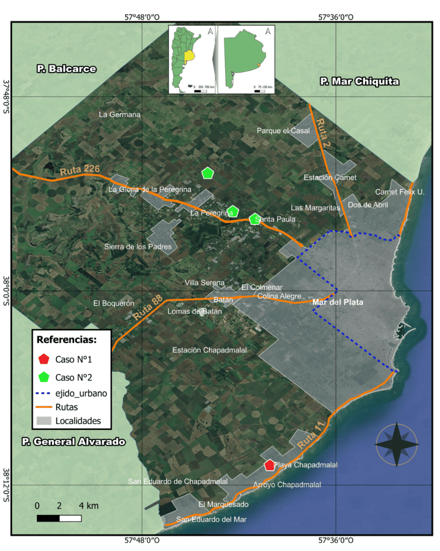 Locaci&oacute;n de los estudios de caso en el partido de General Pueyrredon