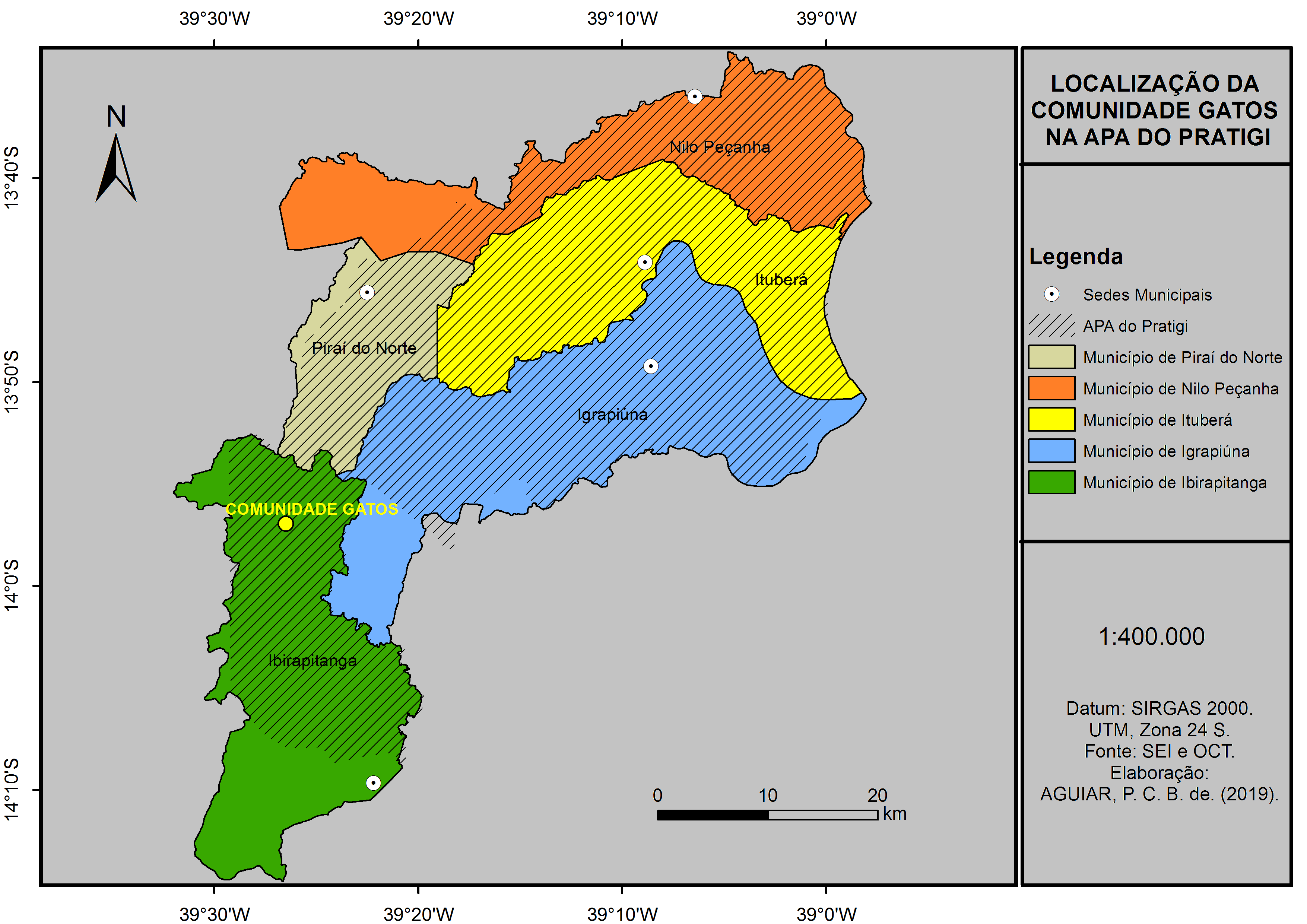 Localização da comunidade Gatos na APA do
Pratigi, Bahia.