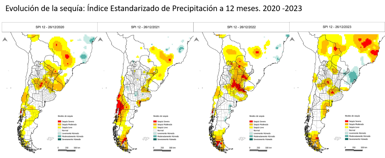 Evoluci&oacute;n de la sequ&iacute;a. &Iacute;ndice Estandarizado de Precipitaciones a 12 meses. 2020 -2023.