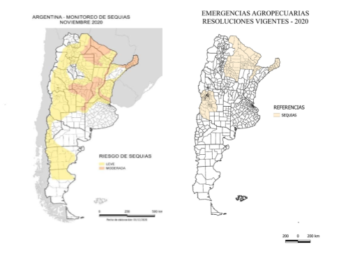 Comparaci&oacute;n entre monitoreo de sequ&iacute;as y resoluciones vigentes, 2020.