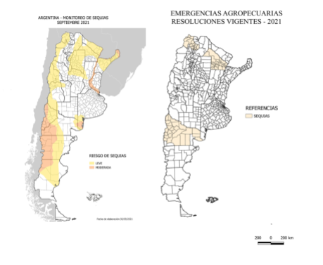 Comparaci&oacute;n entre monitoreo de sequ&iacute;as y resoluciones vigentes, 2021.